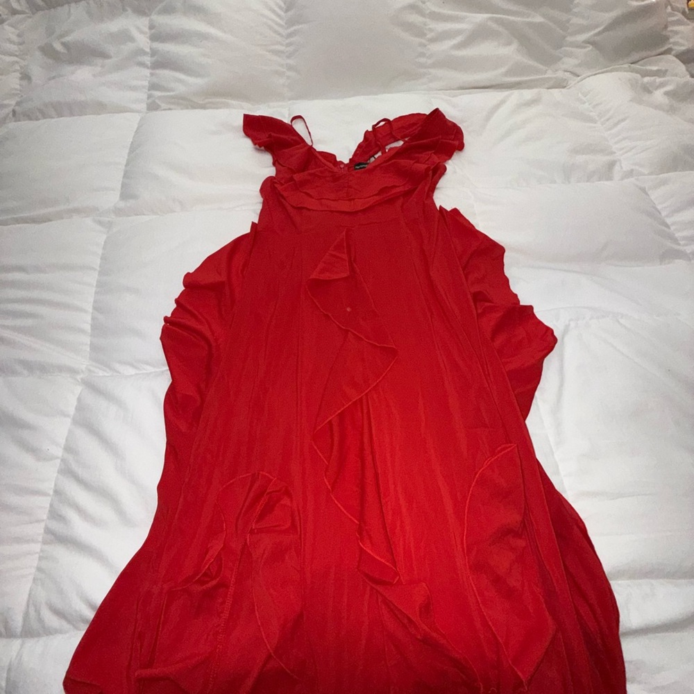 PrettyLittleThing Red Cold Shoulder Maxi Dress
